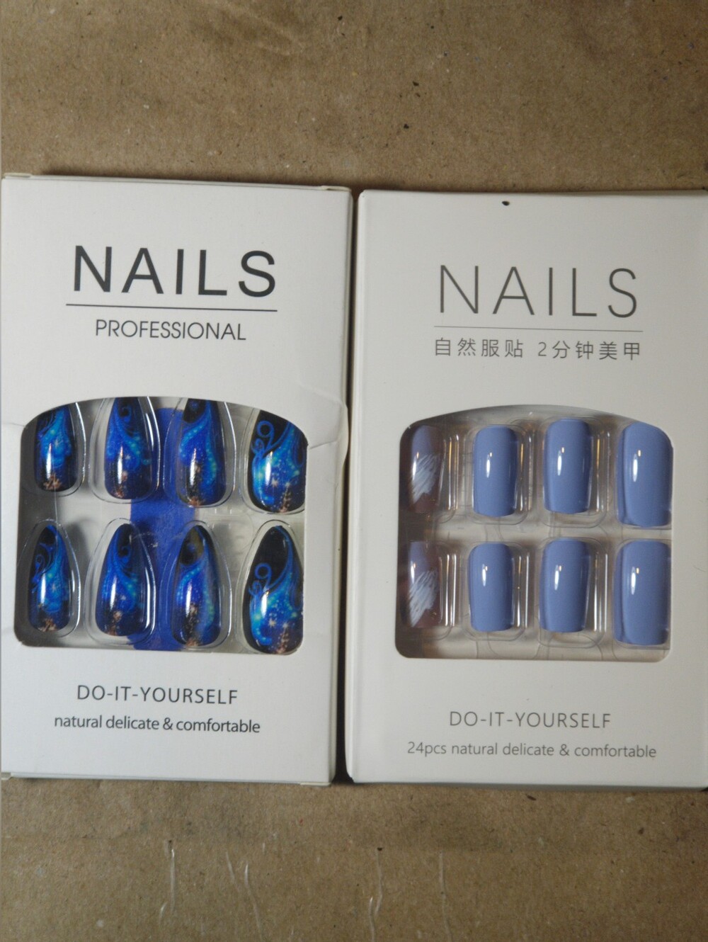 NIB Press On Nails Bundle Set of 2 Blue Galaxy Swirl + Solid Periwinkle